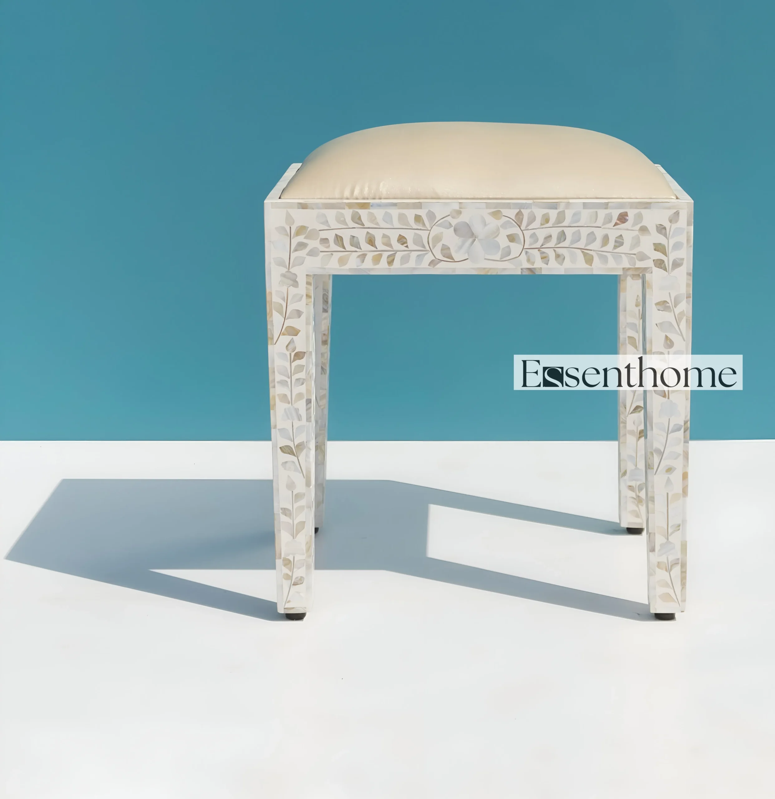 Essenthome Handmade Bone Inlay Nightstand ? Luxury 2 Drawer Bedside Table with Floral Design - Image 2