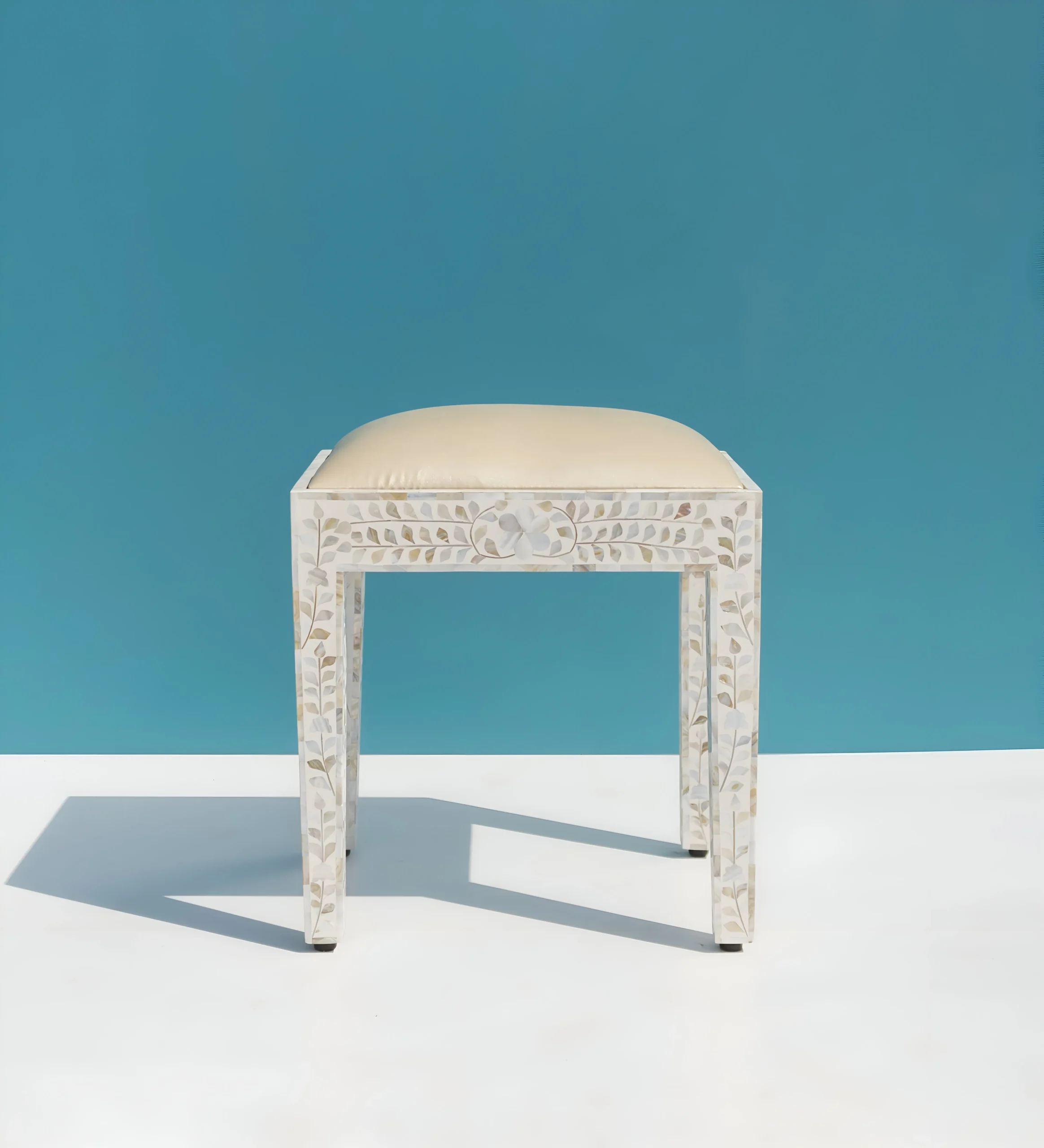 Essenthome Handmade Bone Inlay Nightstand ? Luxury 2 Drawer Bedside Table with Floral Design - Image 4