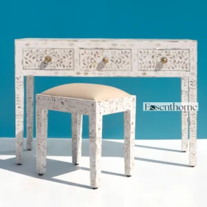 Essenthome Handmade Bone Inlay ? White Bone inlay desk & Writing Table with 3 Drawers