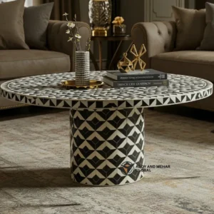 Luxury Black & White Geometric Bone Inlay Coffee Table