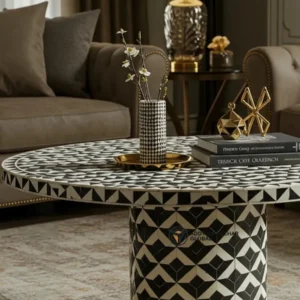 Luxury Black & White Geometric Bone Inlay Coffee Table