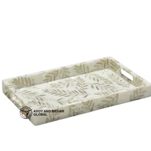Ivory Floral Mother of Pearl Inlay Serving Tray – Handmade Luxury Decorative Tray for Coffee Table & Home - Image 5