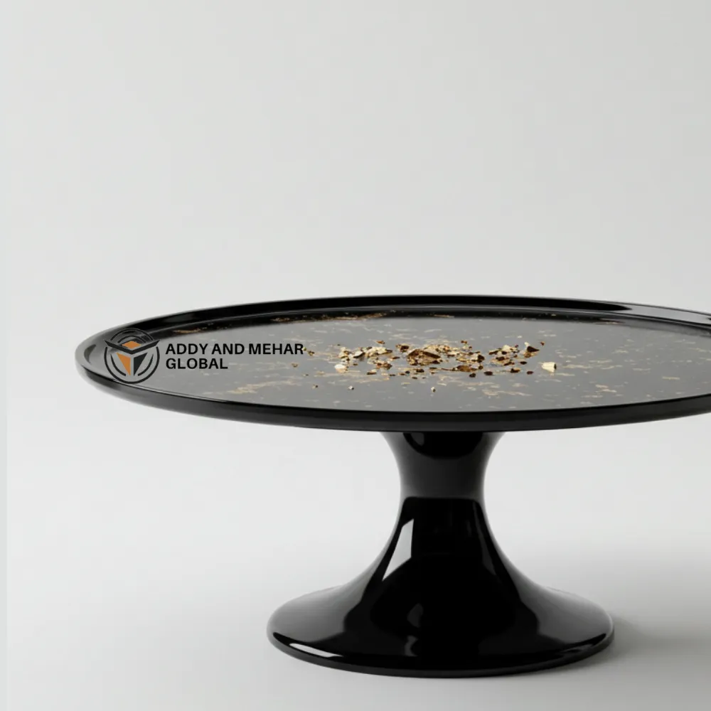 Luxury Black Resin Cake Stand with Gold Leaf Finish - Image 2