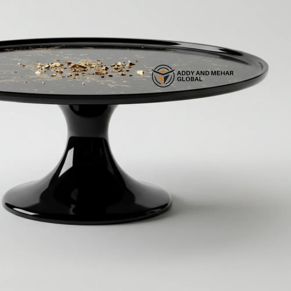 Luxury Black Resin Cake Stand with Gold Leaf Finish - Image 3
