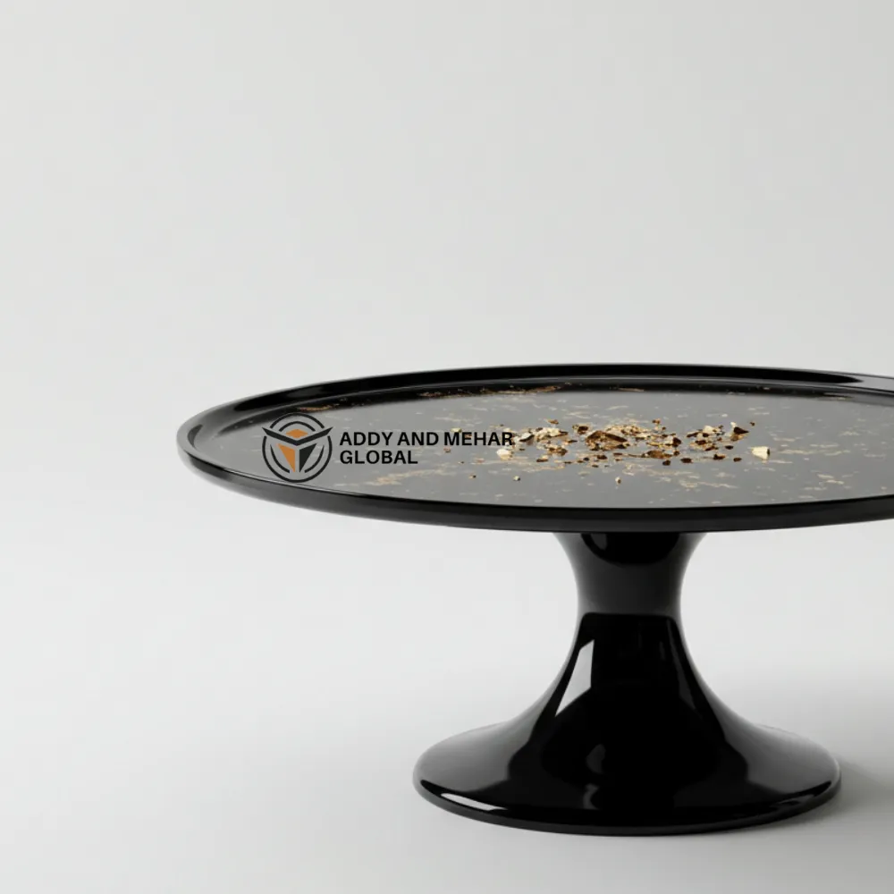 Luxury Black Resin Cake Stand with Gold Leaf Finish - Image 4