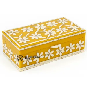 Elegant Yellow Bone Inlay Jewelry Box – Handcrafted Luxury Storage Organizer