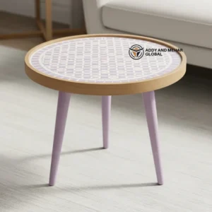 Designer Lavender Meena Wooden Stool – Contemporary Decorative Furniture