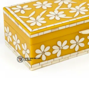 Elegant Yellow Bone Inlay Jewelry Box – Handcrafted Luxury Storage Organizer