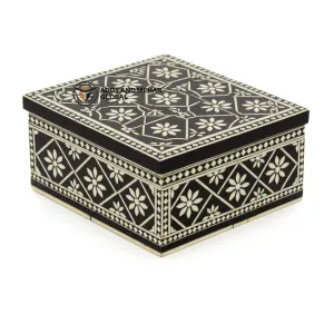 Elegant Black Bone Inlay Jewelry Box – Handcrafted Luxury Storage Organizer