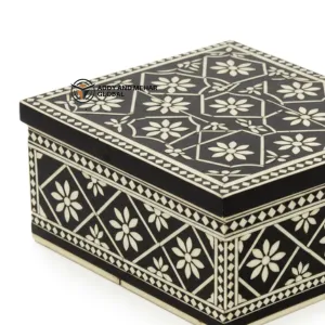 Elegant Black Bone Inlay Jewelry Box – Handcrafted Luxury Storage Organizer