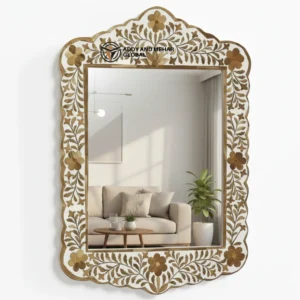 Luxury Brown Bone Inlay Mirror Handmade Floral Wall Decor