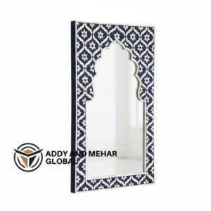 Blue Moroccan Bone Inlay Mirror – Handmade Arched Wall Mirror | Luxury Decorative Accent Frame