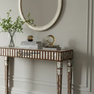 Elegant Mirrored Console Table – Luxe Bone Inlay Entryway Table with Reflective Finish