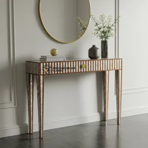 Luxury Bone Inlay Console Table – Elegant Entryway Accent Table with Metallic Detailing