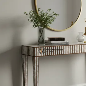 Modern Luxe Bone Inlay Console Table – Sleek Entryway Table with Metallic Finish