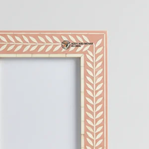Handmade Pink Bone Inlay Photo Frame, Leaf Pattern Decorative Picture Frame, Luxury Artisan Bone Inlay Desk Frame, Boho Home Decor Photo Frame