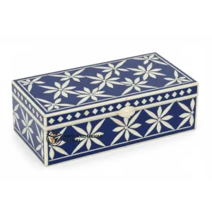 Elegant Blue Black Bone Inlay Jewelry Box – Handcrafted Luxury Storage Organizer
