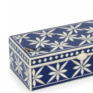 Elegant Blue Black Bone Inlay Jewelry Box – Handcrafted Luxury Storage Organizer