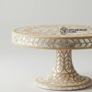 Handcrafted Wooden Floral Inlay Round Pedestal Table with Mother of Pearl Detailing