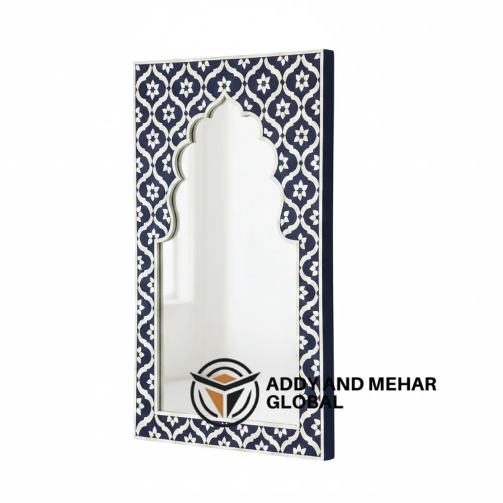 Blue Moroccan Bone Inlay Mirror – Handmade Arched Wall Mirror | Luxury Decorative Accent Frame - Image 6