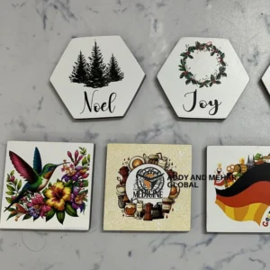 Handcrafted Bone Inlay Coasters Set – Elegant Marble Finish Drink Coasters for Table Décor