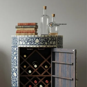 Handmade Black Bone Inlay Wine Cabinet, Floral Bone Inlay Bar Cabinet, Luxury Bone Inlay Liquor Storage Cabinet, Artisan Bar Furniture for Home Decor