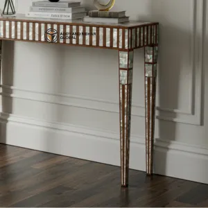 Elegant Mirrored Console Table – Luxe Bone Inlay Entryway Table with Reflective Finish