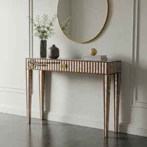 Luxury Bone Inlay Console Table – Elegant Entryway Accent Table with Metallic Detailing