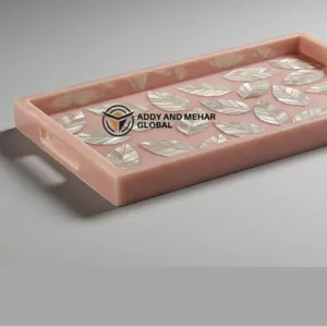 Blush Pink Mother of Pearl Inlay Serving Tray – Handmade Luxury Decorative Tray for Coffee Table & Home Décor - Image 3