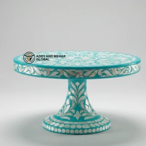 handcrafted turquoise pedestal table, beautifully adorned