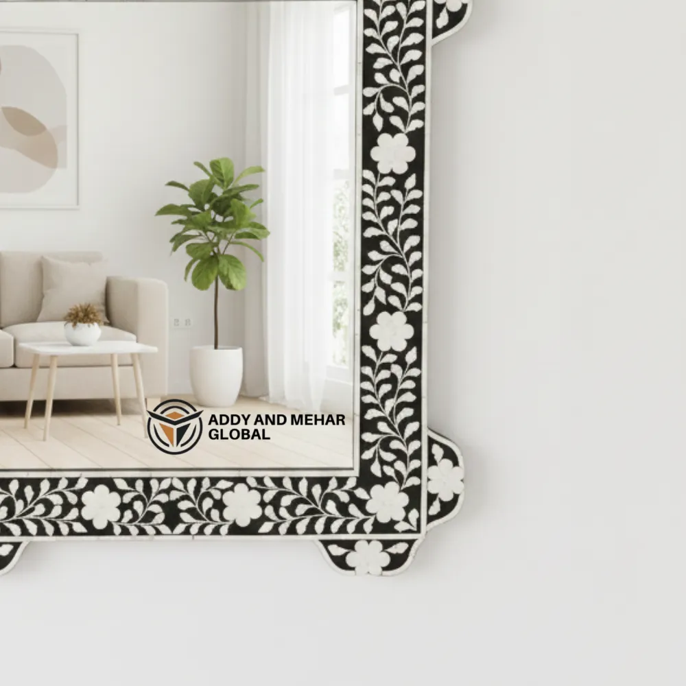 Luxury Black Bone Inlay Mirror Elegant Handmade Wall DecorHandmade Black Bone Inlay Mirror Floral Luxury Design - Image 4