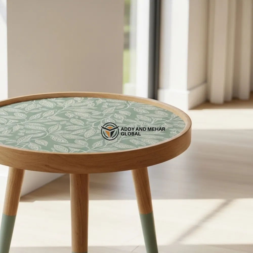 Luxury Green Round Stool Table with Geometric Pattern Top Modern Green Accent - Image 3