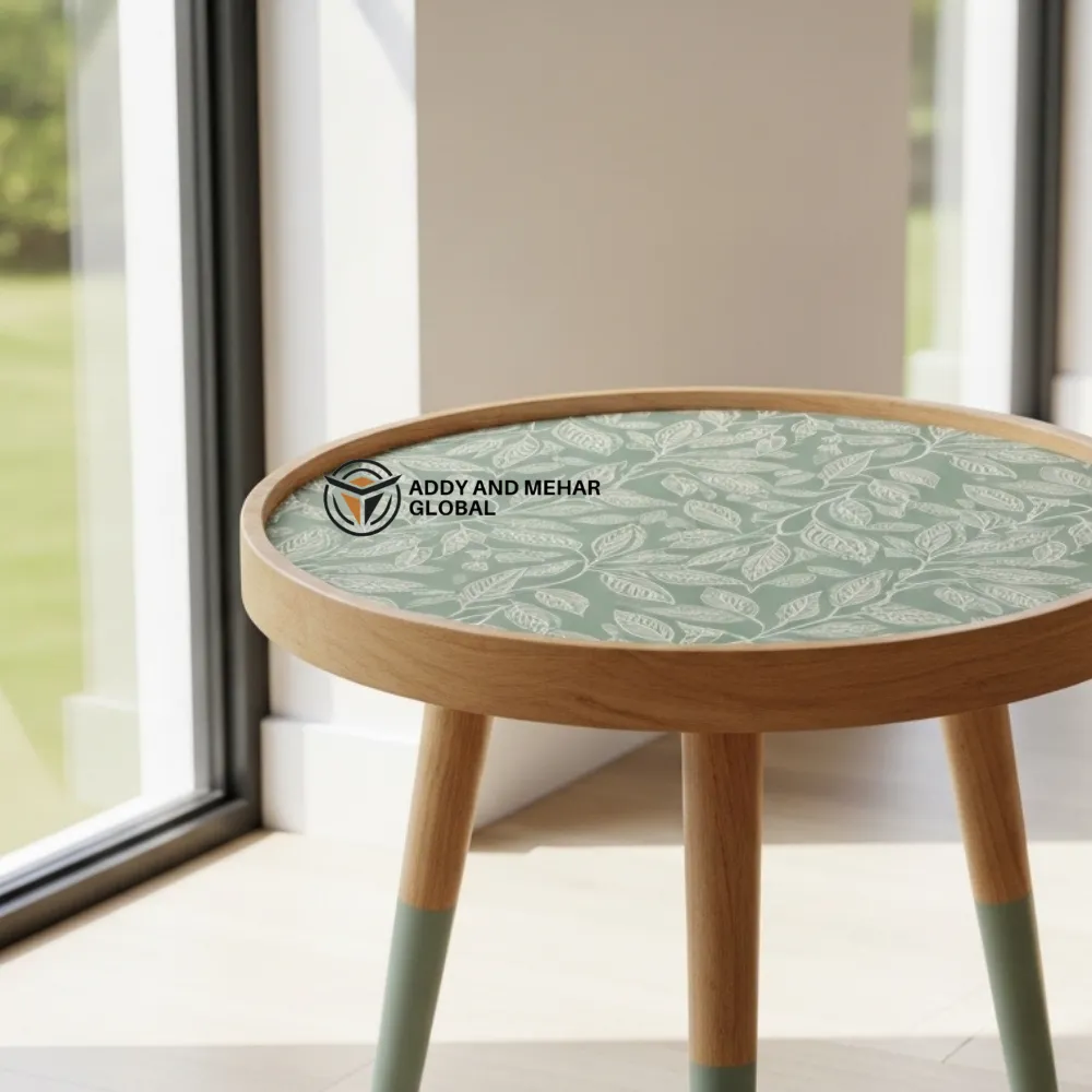 Luxury Green Round Stool Table with Geometric Pattern Top Modern Green Accent - Image 4