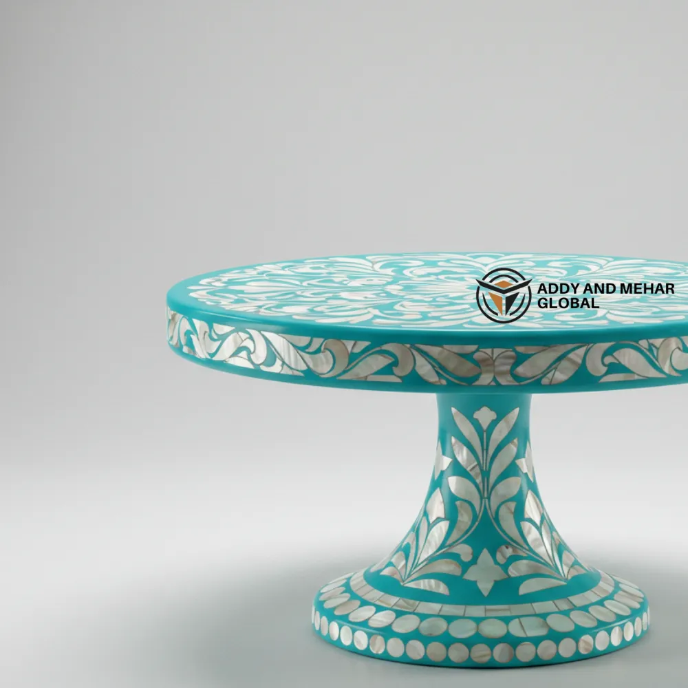 handcrafted turquoise pedestal table, beautifully adorned - Image 3