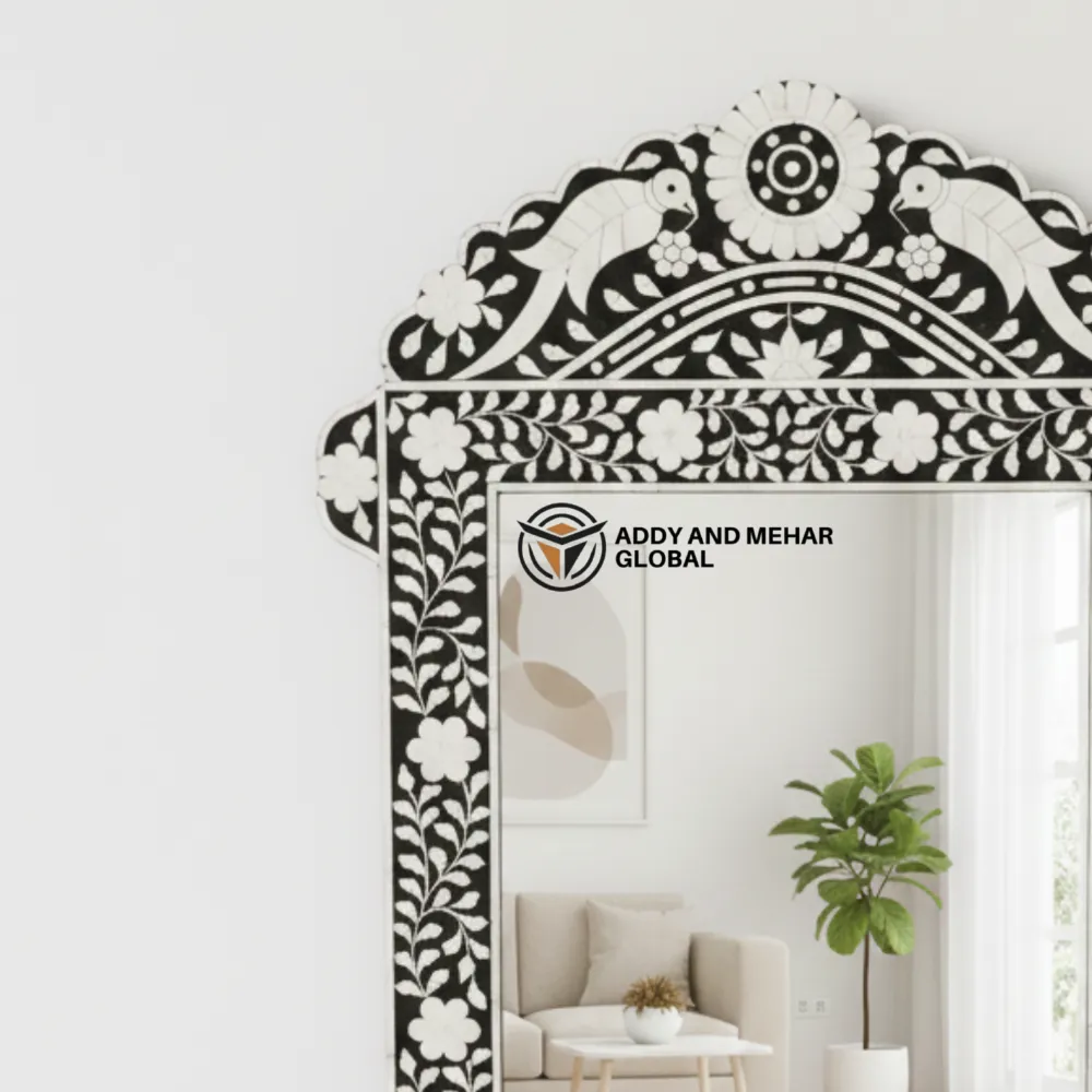 Luxury Black Bone Inlay Mirror Elegant Handmade Wall DecorHandmade Black Bone Inlay Mirror Floral Luxury Design - Image 6