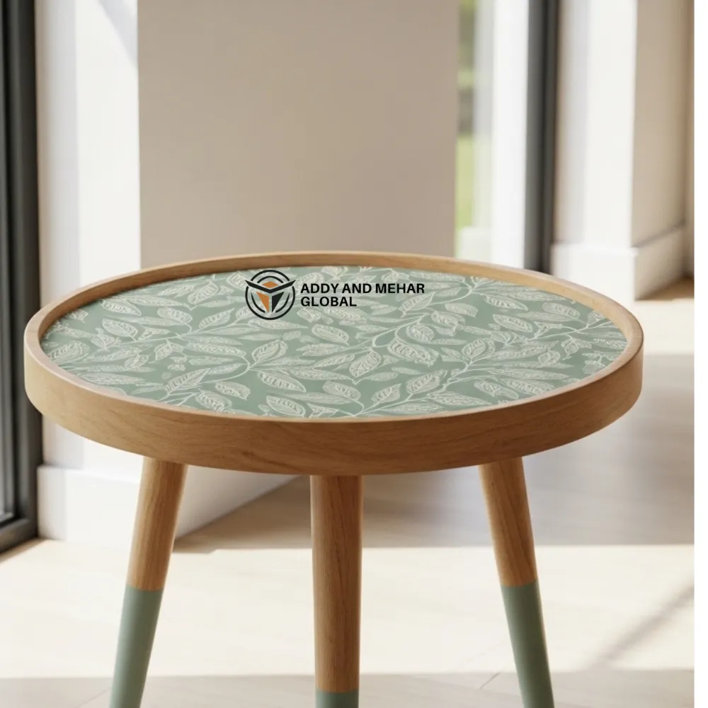 Luxury Green Round Stool Table with Geometric Pattern Top Modern Green Accent - Image 5
