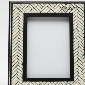 Bold Chevron Bone Inlay Photo Frame – Handcrafted Black & White Decorative Picture Frame