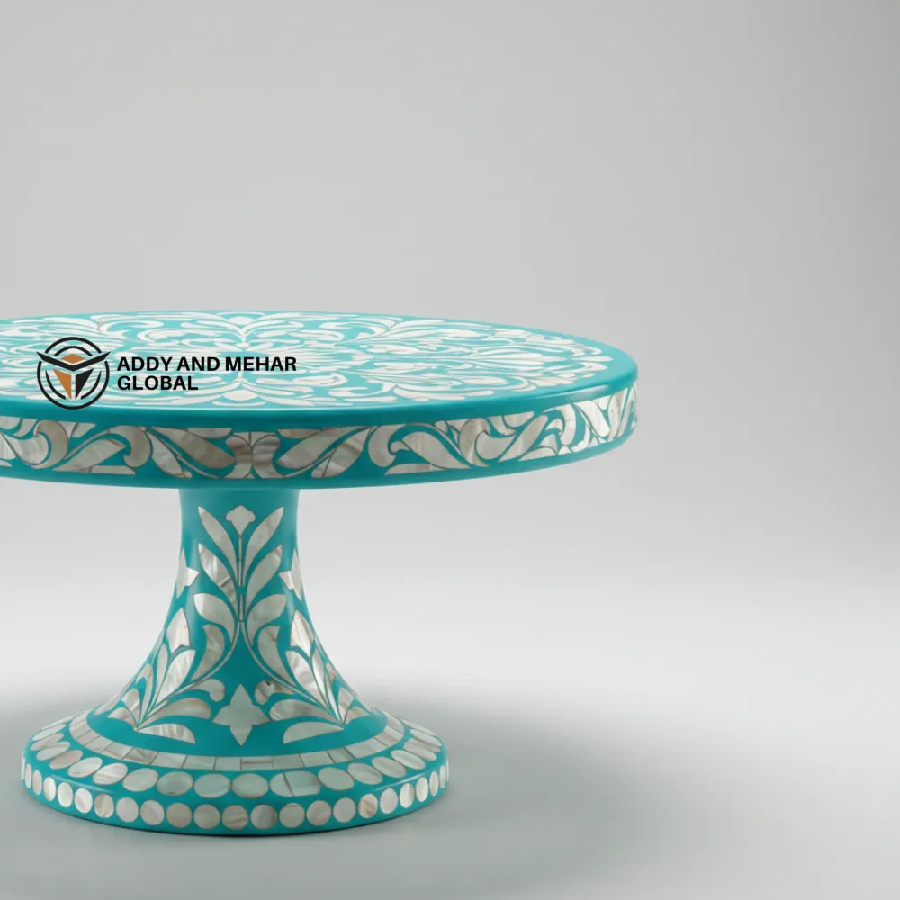handcrafted turquoise pedestal table, beautifully adorned - Image 5