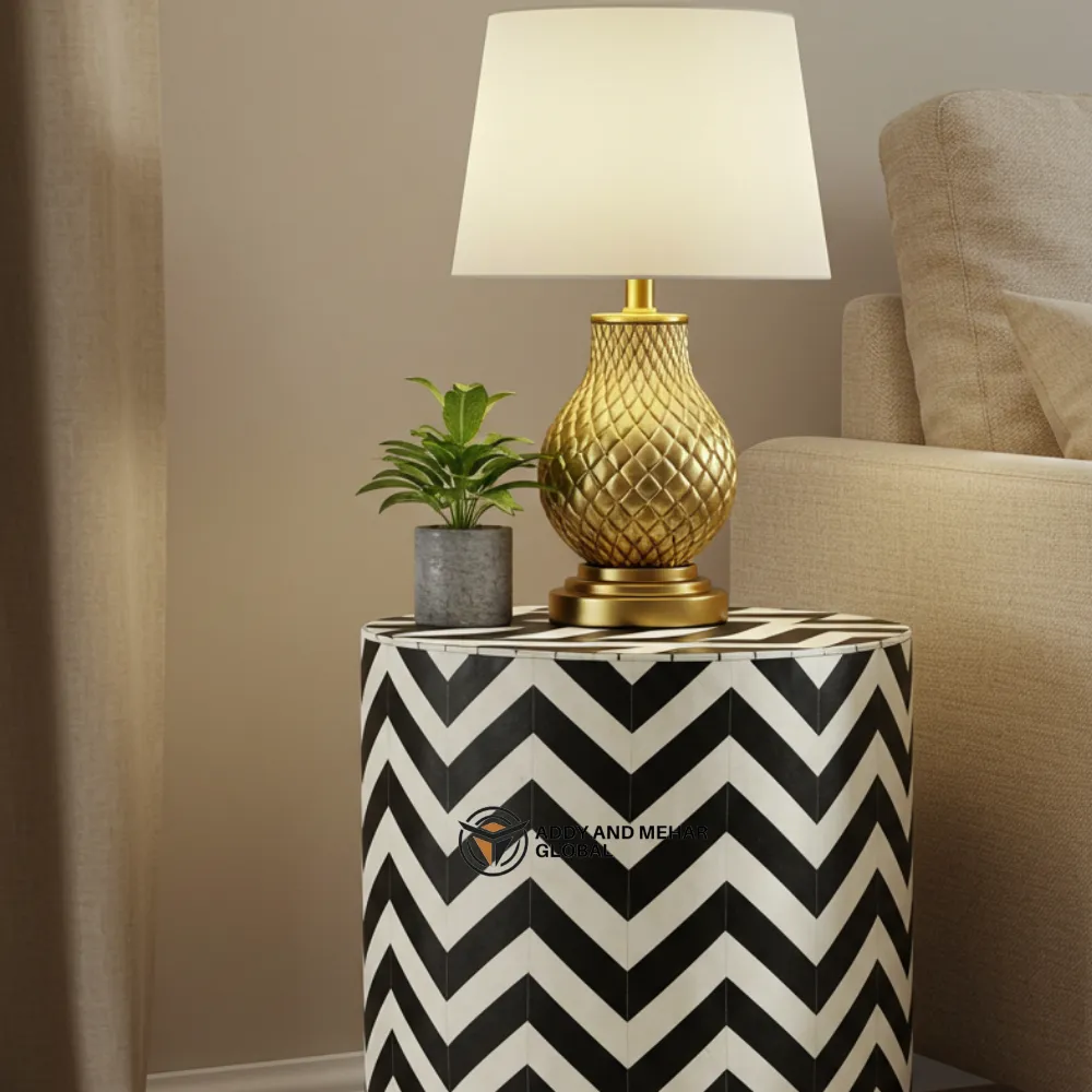 Black Chevron Bone Inlay Side Table – Handmade Wooden Accent Table | Luxury Modern End Table - Image 3
