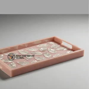 Blush Pink Mother of Pearl Inlay Serving Tray – Handmade Luxury Decorative Tray for Coffee Table & Home Décor - Image 4