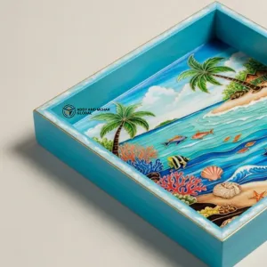 Tropical Beach Resin Art Serving Tray – Handmade Blue Decorative Tray for Coffee Table & Home Décor - Image 3