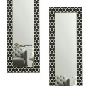 Luxury Black Bone Inlay Mirror Handmade Wall Decor Black Bone Inlay Wall Mirror Floral Handmade Design