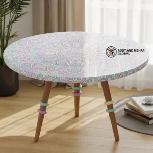 Blue Wooden Stool Handcrafted Round Decorative Accent Stool Modern Blue Round Stool