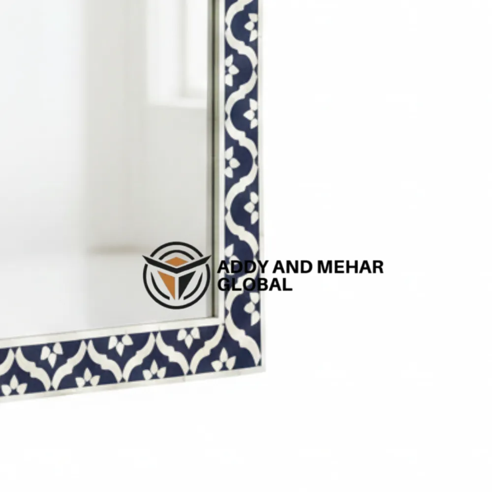 Blue Moroccan Bone Inlay Mirror – Handmade Arched Wall Mirror | Luxury Decorative Accent Frame - Image 4