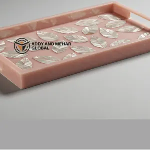 Blush Pink Mother of Pearl Inlay Serving Tray – Handmade Luxury Decorative Tray for Coffee Table & Home Décor - Image 5