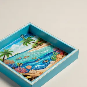 Tropical Beach Resin Art Serving Tray – Handmade Blue Decorative Tray for Coffee Table & Home Décor - Image 4