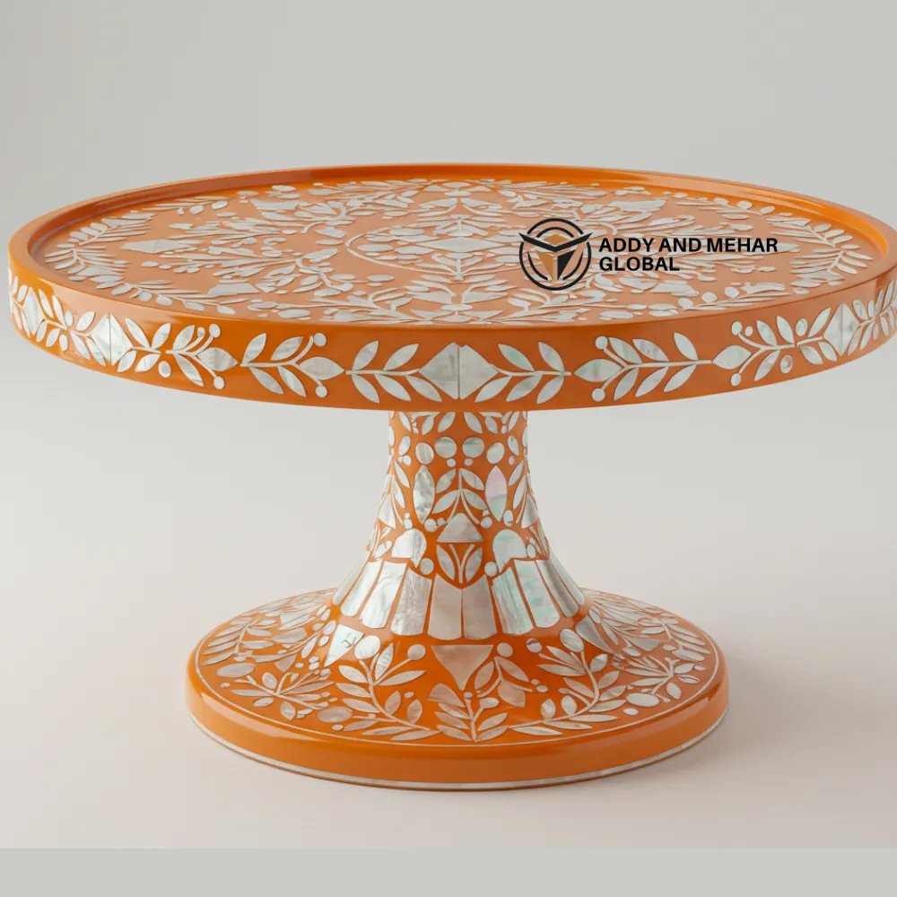 Luxury Handmade Orange Mother-of-Pearl Cake Stand