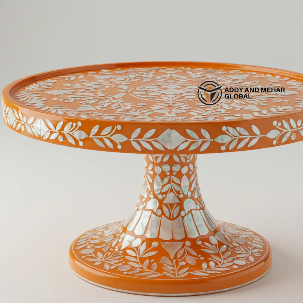 Luxury Handmade Orange Mother-of-Pearl Cake Stand - Image 4