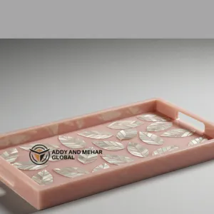Blush Pink Mother of Pearl Inlay Serving Tray – Handmade Luxury Decorative Tray for Coffee Table & Home Décor - Image 6