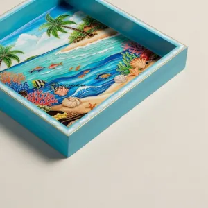 Tropical Beach Resin Art Serving Tray – Handmade Blue Decorative Tray for Coffee Table & Home Décor - Image 5